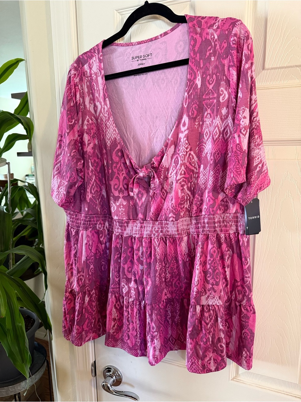 torrid Pink Patterned V‑Neck Smocked Tunic